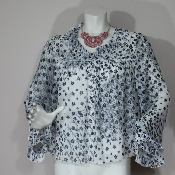 See by Chloe ruffled floral print blouse long sleeve preppy designer size 38/M/6 - Picture 2 of 9